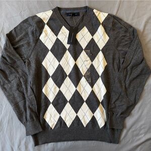 Tommy Hilfiger Charcoal and White Argyle Crewneck Sweater